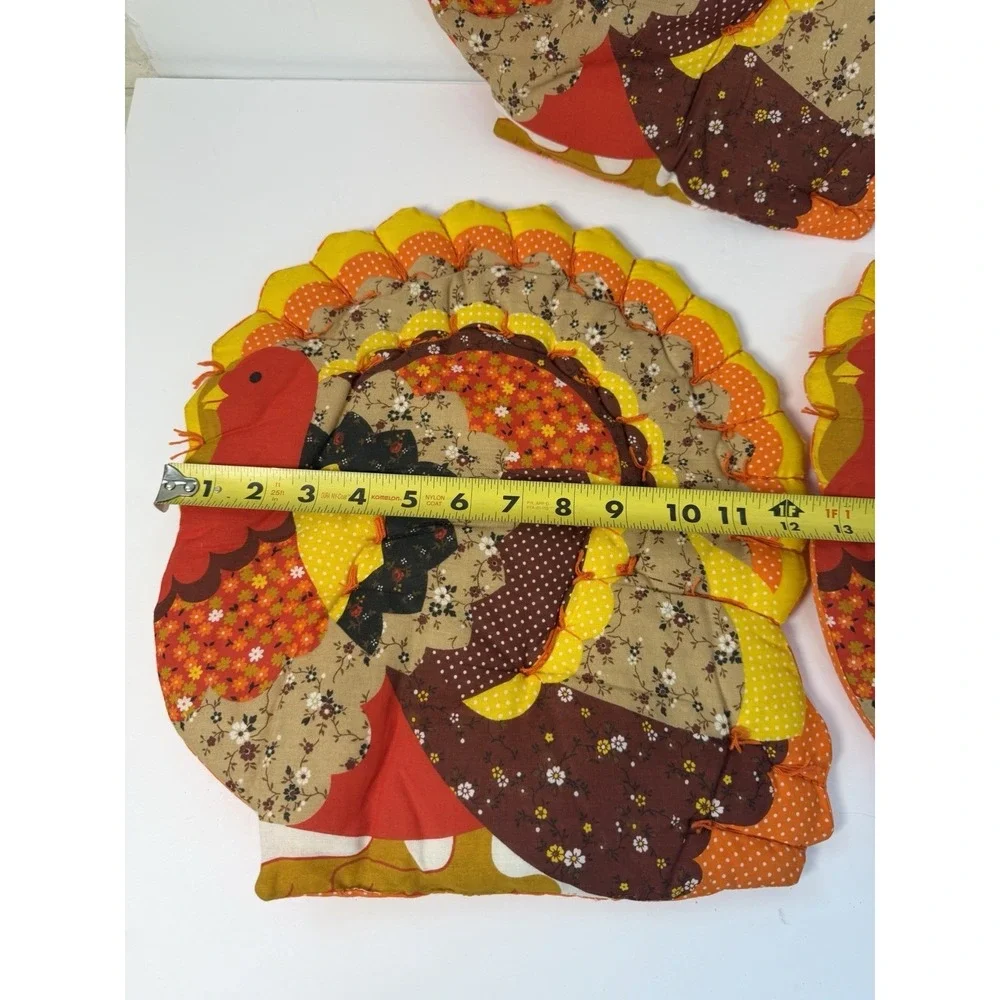Quilted Turkey Handmade Thanksgiving Decor Placemats Set of 3‎ Vintage Holiday